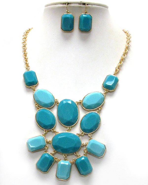 Multi shape facet acrylic stone deco bib style necklace earring set