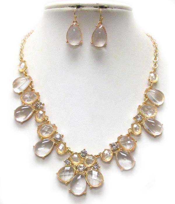 Crystal and multi teardrop acrylic stone necklace earring set