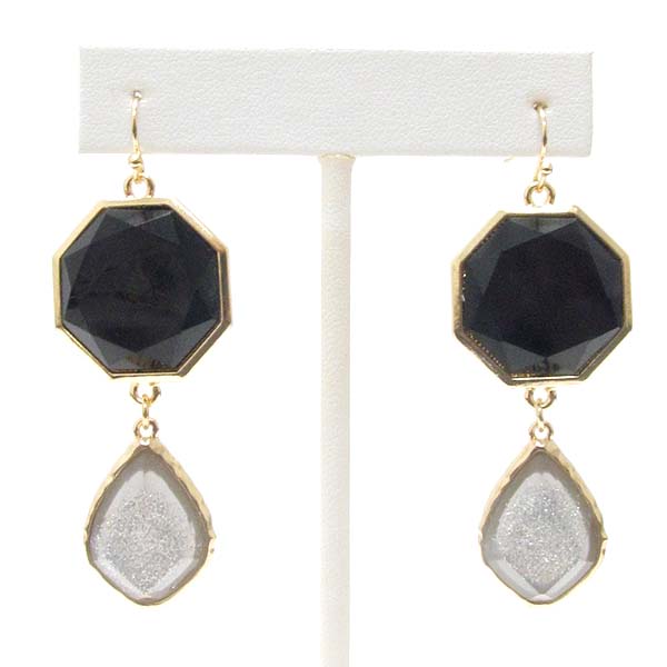 Facet and glittering glass stone drop earring