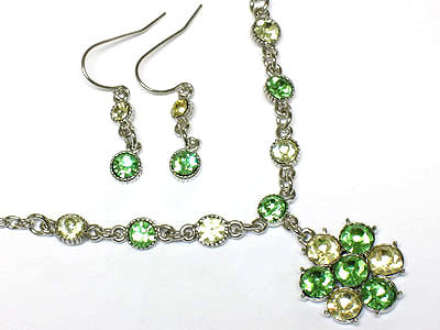 Crystal flower necklace and earring set