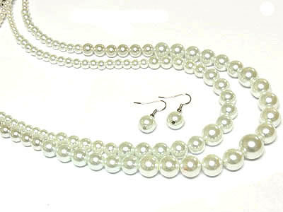 Double strand pearl beads necklace and earring set