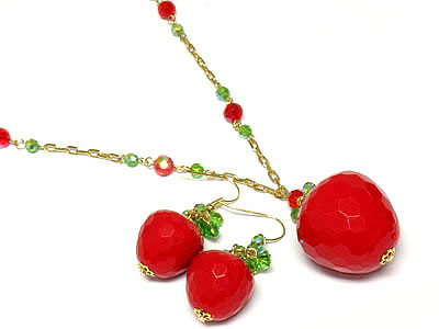 Crystal beads and acryl apple necklace and earring set