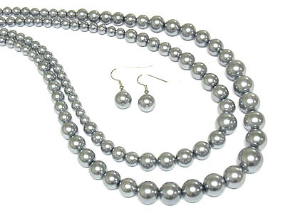 Double strand pearl beads necklace and earring set