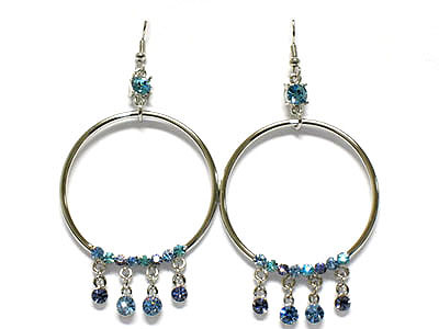 Crystal ball dangling hoop drop earring - hoops