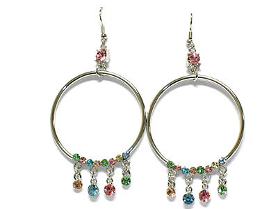 Crystal ball dangling hoop drop earring - hoops