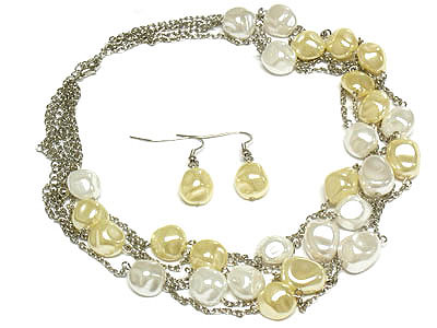 Multi strand beads and chain necklace and earring set