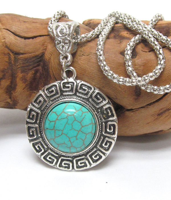 Vintage tibetan silver and turquoise pendant necklace