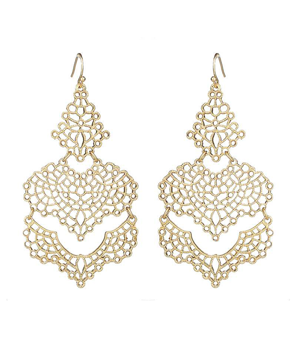 Metal filigree link drop earring