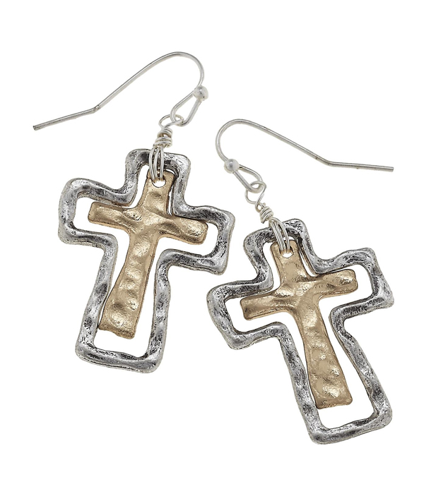 Handmade double cross earring