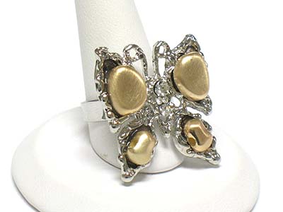 Crystal accent metal butterfly ring - adjustable