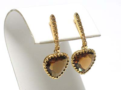 Crystal line and facet glass heart drop earring