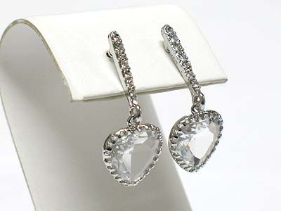 Crystal line and facet glass heart drop earring