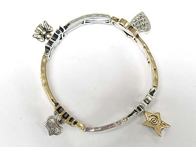 Heart angel crown and star charm stretch bracelet