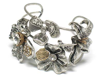 Antique silver and gold plated crystal deco flower bracelet