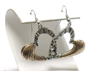 Crystal and antique silver and gold heart earring