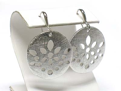 Scratched metal disk and multi casting earring - brass metal