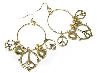 Multi metal peace and heart charm earring