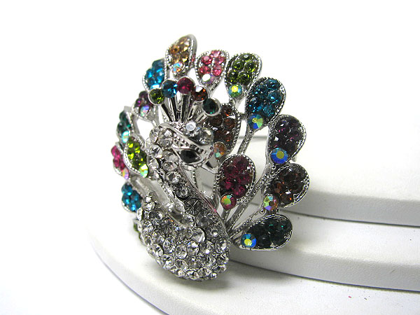 Multi crystal deco peacock brooch or pin