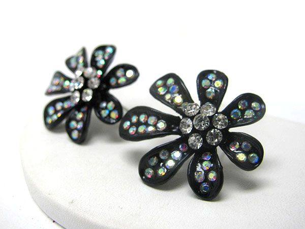 Crystal deco painted metal flower earring