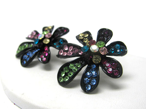 Crystal deco painted metal flower earring