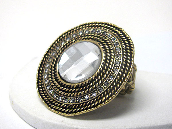 Large facet glass and crystal deco metal stretch ring