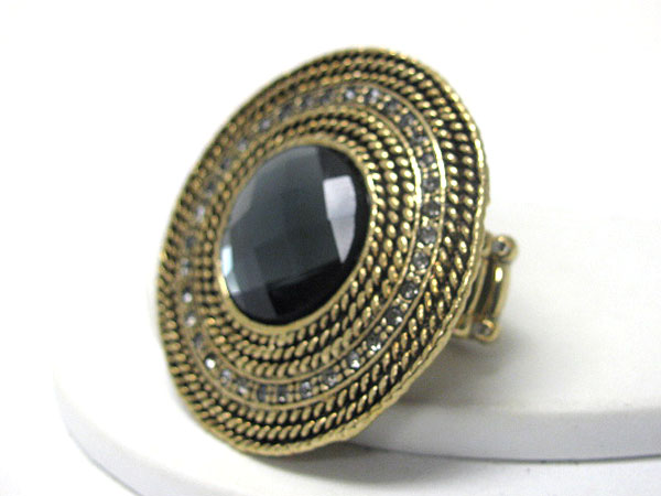 Large facet glass and crystal deco metal stretch ring