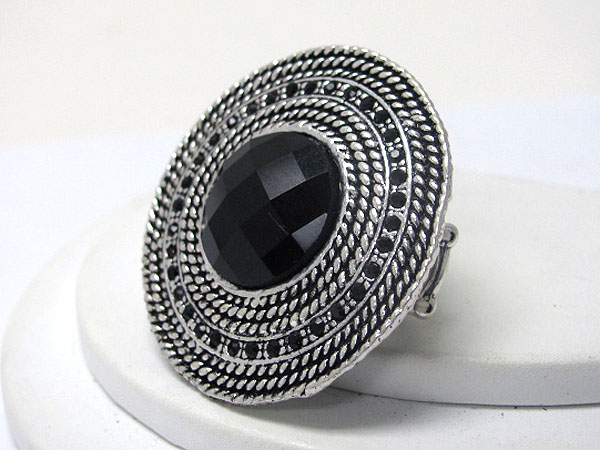 Large facet glass and crystal deco metal stretch ring