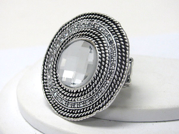 Large facet glass and crystal deco metal stretch ring