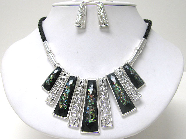 Abalone deco multi metal bar dangle neckalce earring set