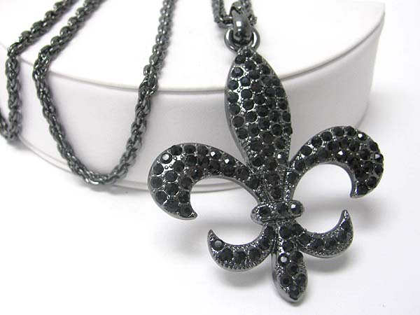 Large crystal fleur de lis pendant long necklace