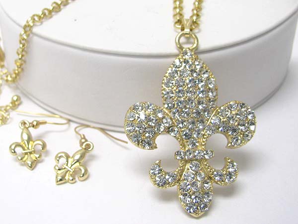 Crystal fleur de lis pendant necklace earring set