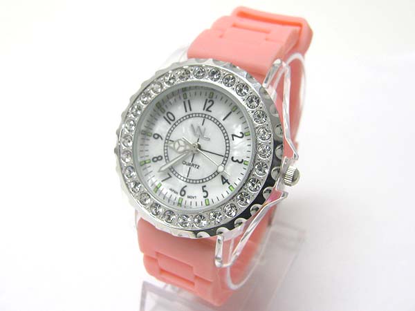 Crystal round color rubber band fashion watch?