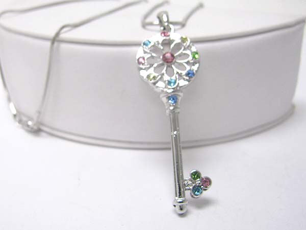 Made in korea whitegold plating multi color crystal key pendant necklace