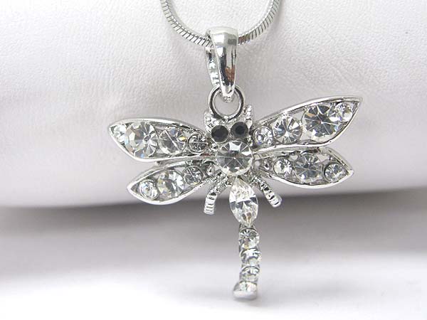 Made in korea whitegold plating crystal dragonfly pendant necklace