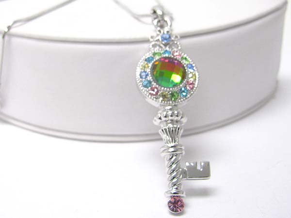 Made in korea whitegold plating multi color crystal key pendant necklace