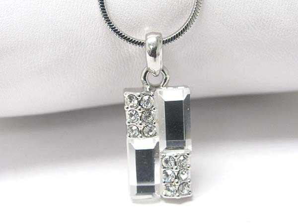 Made in korea whitegold plating crystal deco rectangle pendant necklace