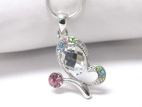 Made in korea whitegold plating multi color crystal butterfly pendant necklace