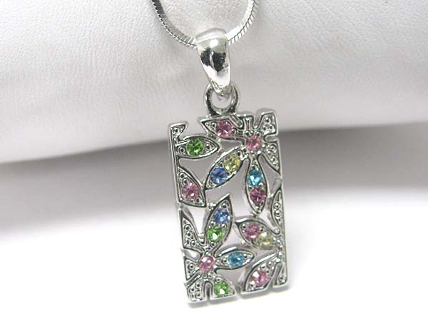 Made in korea whitegold plating multi color crystal rectangle pendant necklace