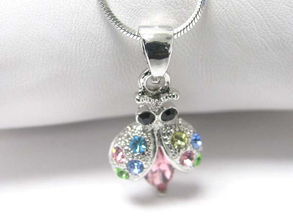 Made in korea whitegold plating multi color crystal bug pendant necklace