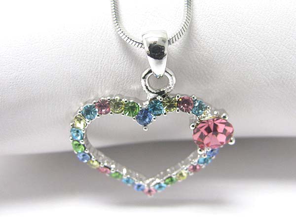 Made in korea whitegold plating multi color crystal heart pendant necklace