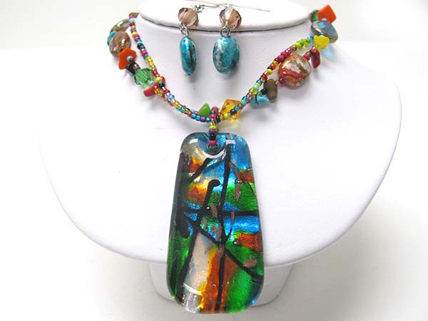 Murano style glass pendant necklace earring set