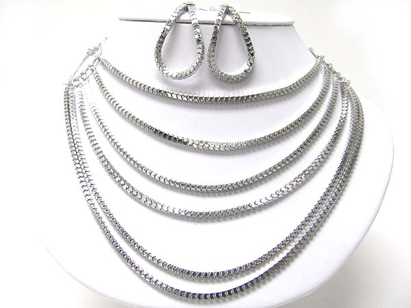 Multi row metal box chain neckalce earring set