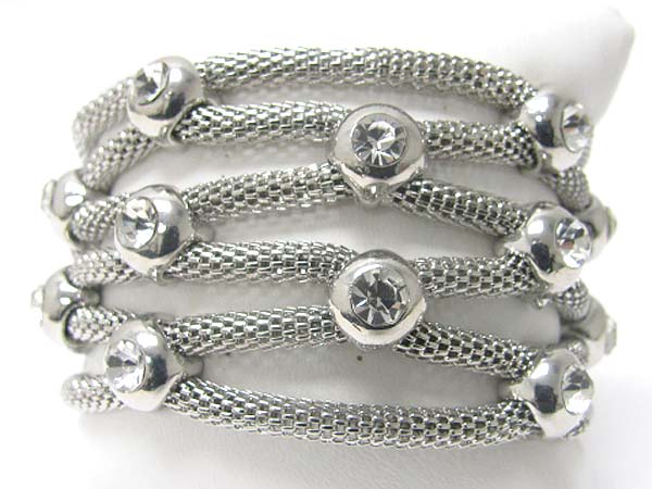 Crystal stud metal ball and metal tube chain link bracelet