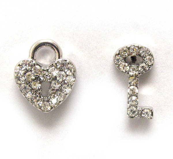 Crystal key and heart lock earring