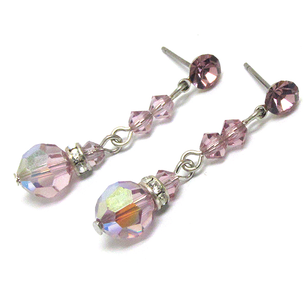 Swarovski crystal ball and rondelle drop earring - made in usa