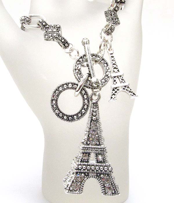 Crystal deco marcasite 3d eiffel tower bracelet