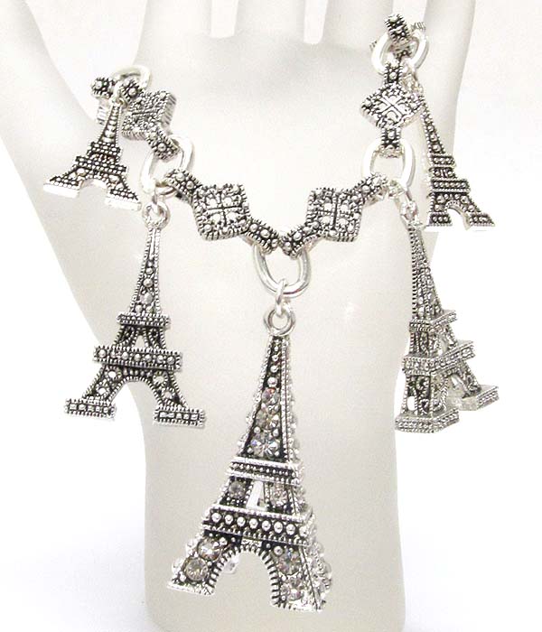 Crystal deco marcasite 3d eiffel tower bracelet