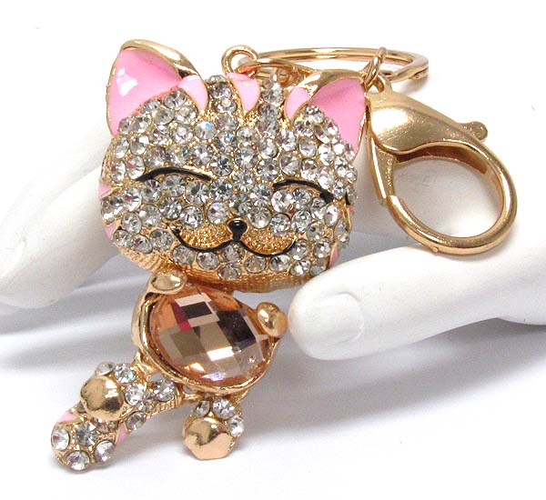 Crystal and epoxy deco kitten key chain