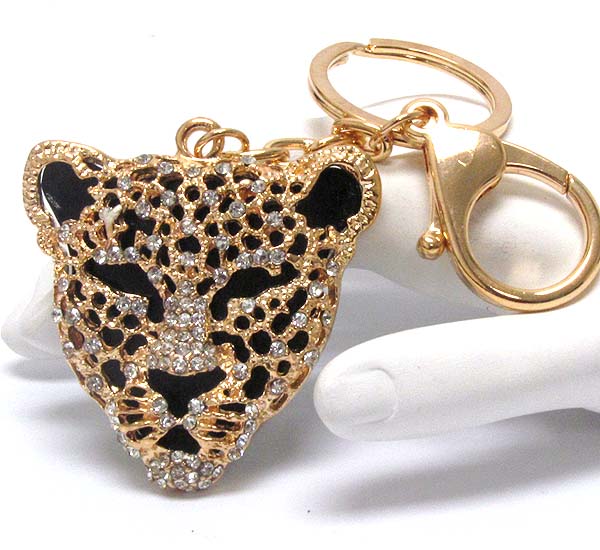 Crystal leopard head key chain