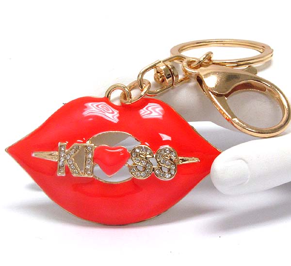 Crystal and epoxy deco kiss lip key chain